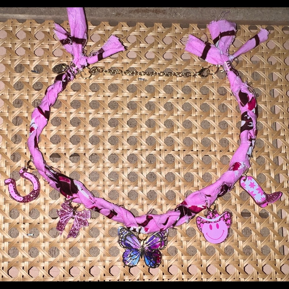Pink Bandana Cowgirl Butterfly Charm Choker Necklace